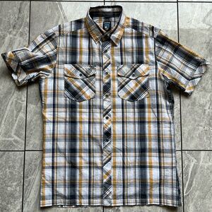 Kuhl Men’s Grey Yellow Plaid Short Sleeve Cotton Blend Button Up Casual Shirt S
